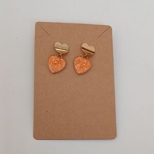 Fashion Jewelry Gold and Orange Heart Earrings